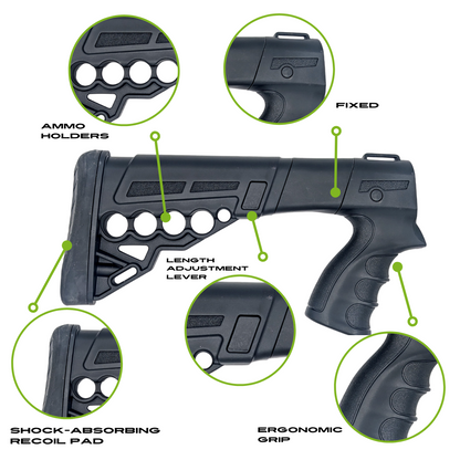 Tactical Fixed Position Shotgun Stock with Customizable Length Adjustments Compatible with Tristar Sporting Arms Viper G2 SR Sport 12GA