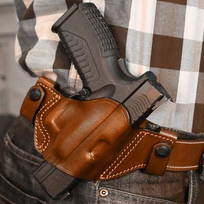 OWB Snap-On Leather Open Top Holster Compatible w/ Springfield Armory Hellcat OSP