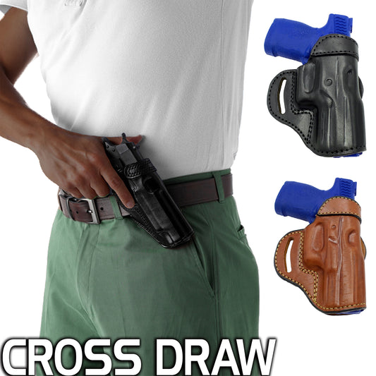 OWB Open Top Leather CROSS DRAW Holster Compatible w/ SIG P365 XL w/LIMA365 Laser Sight