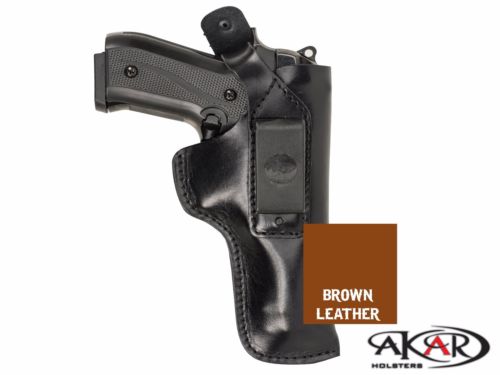 Dual Carry IWB / Belt Brown Leather Holster fits Glock 19, Akar