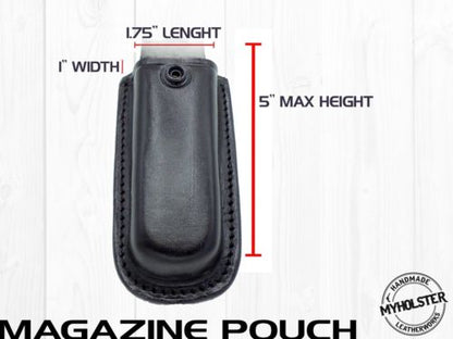 OWB Universal Leather Magazine Pouch w/Snap Holster Fits 9mm, .40 calibers