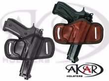 Load image into Gallery viewer, Colt M1911 BLACK OR BROWN LEATHER QUICK DRAW BELT SLIDE OWB HOLSTER | AKAR

