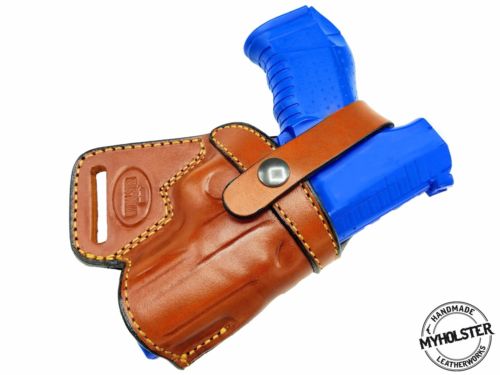Canik TP9V2 Right Hand SOB Small Of the Back Brown Leather Holster, MyHolster