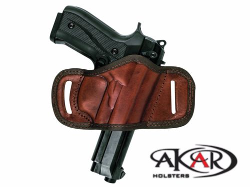 Colt M1911 BLACK OR BROWN LEATHER QUICK DRAW BELT SLIDE OWB HOLSTER | AKAR