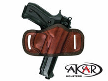 Load image into Gallery viewer, Colt M1911 BLACK OR BROWN LEATHER QUICK DRAW BELT SLIDE OWB HOLSTER | AKAR
