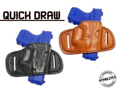 QUICK DRAW OWB BELT HOLSTER Brown/Black Leather For Glock 26/27/33