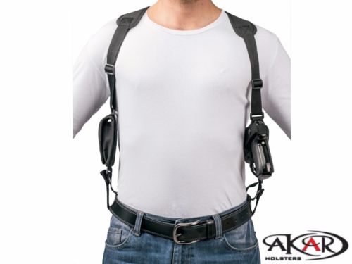 1911 3" 4" 5" Nylon Horizontal Shoulder Holster with Double Mag Pouch RH