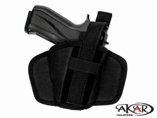 S&W M&P 380 Shield EZ  Leather & Nylon Thumb Break Pancake Belt Holster | Akar