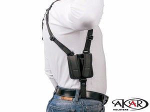 1911 3" 4" 5" Nylon Horizontal Shoulder Holster with Double Mag Pouch RH