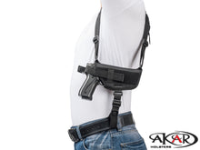 Load image into Gallery viewer, S&amp;W M&amp;P 9 40 45 Nylon Horizontal Shoulder Holster with Double Mag Pouch RH
