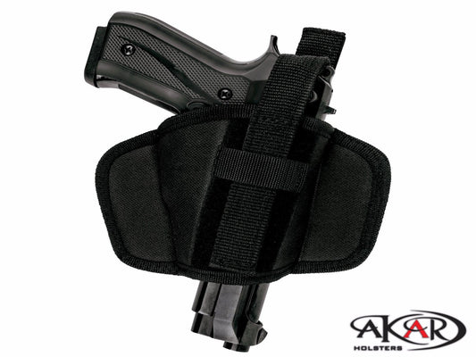 BERSA THUNDER 9MM Leather &  Nylon Thumb Break Pancake Belt Holster, Akar