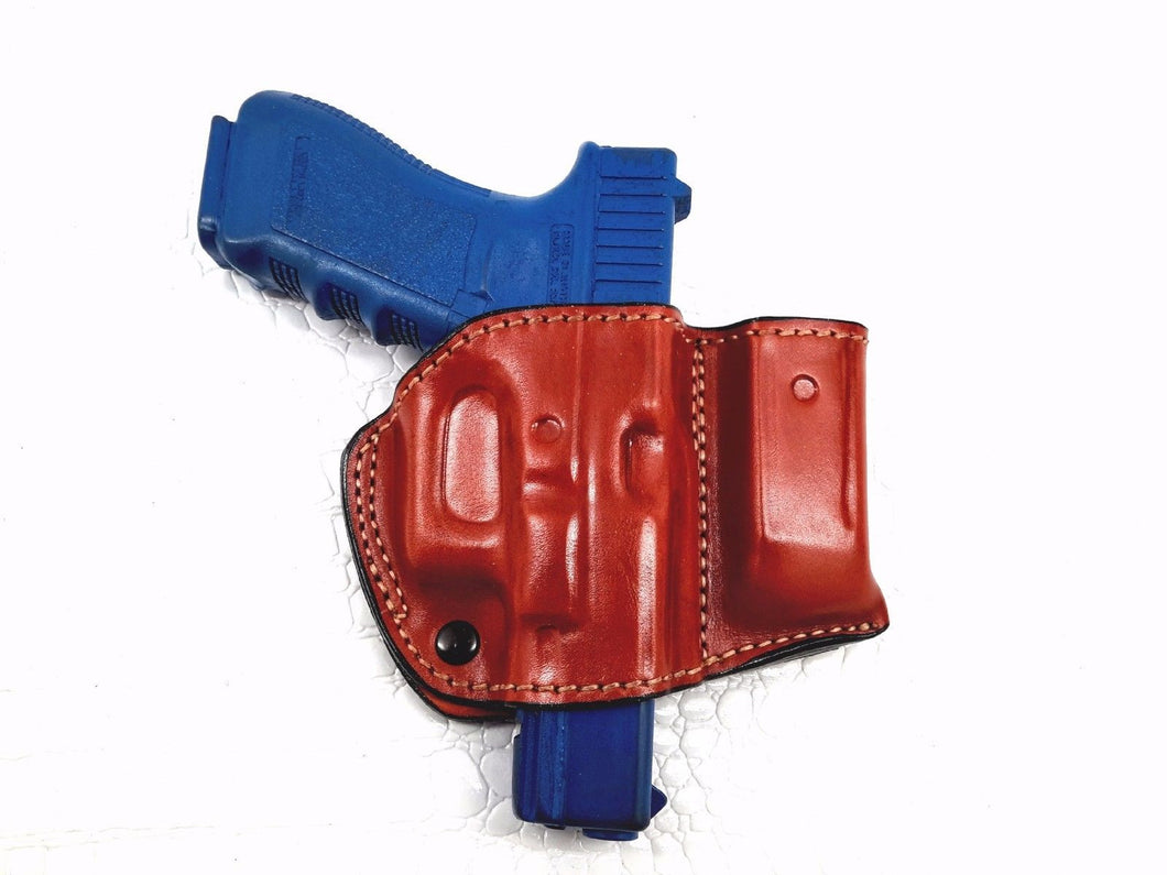 Glock 19 Belt Leather Holster with Mag Pouch Right Hand