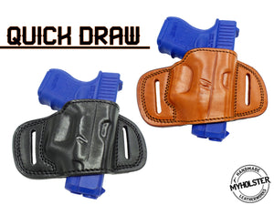 Glock 26/27/33 QUICK DRAW OWB BELT HOLSTER Brown/Black Leather