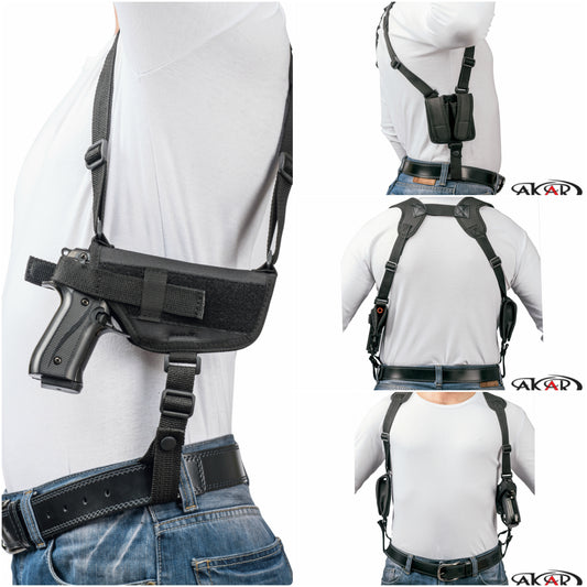 S&W M&P 9 40 45 Nylon Horizontal Shoulder Holster with Double Mag Pouch RH